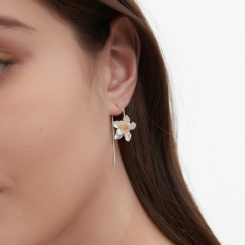 LOTUS DROP EARRINGS - S925 SILVER (PAIR)