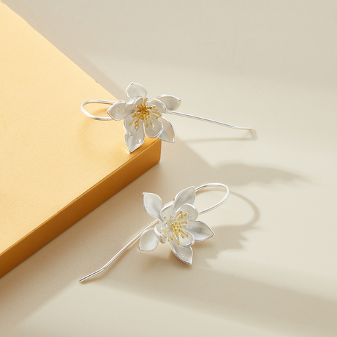 LOTUS DROP EARRINGS - S925 SILVER (PAIR)