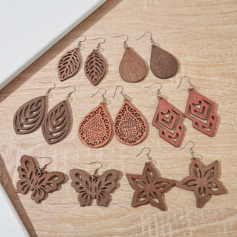 WOODEN STATEMENT EARRINGS (PAIR)