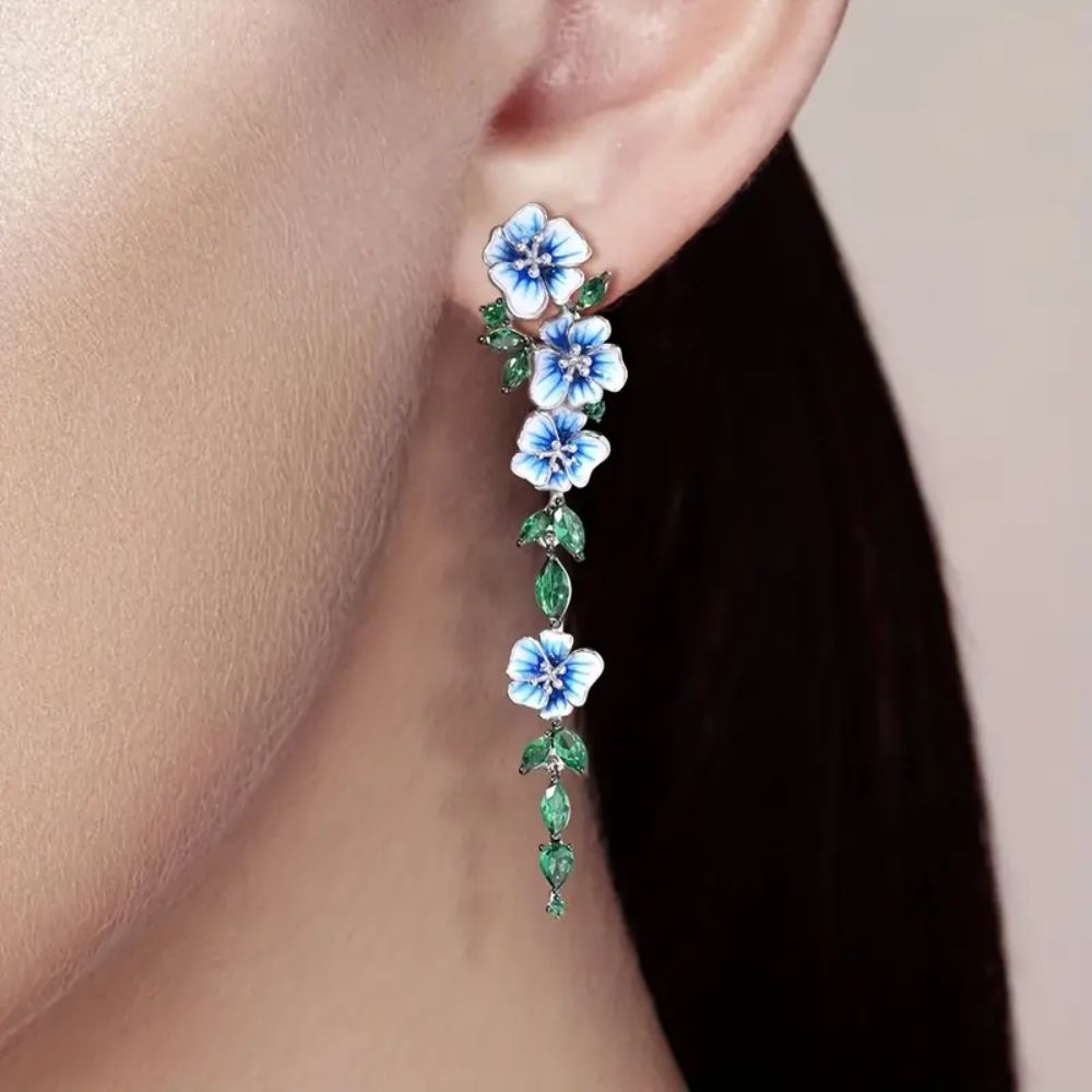 Blue floral fashion earrings