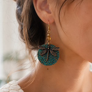 VERDIGRIS DRAGONFLY EARRINGS (PAIR)