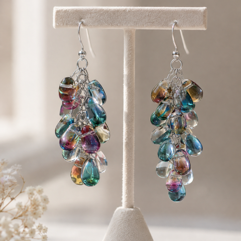 IRIDESCENT TEARDROPS DANGLES (PAIR)