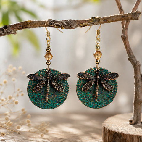 VERDIGRIS DRAGONFLY EARRINGS (PAIR)