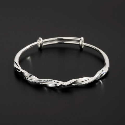 TWISTED SILVER BANGLE (ADJUSTABLE)