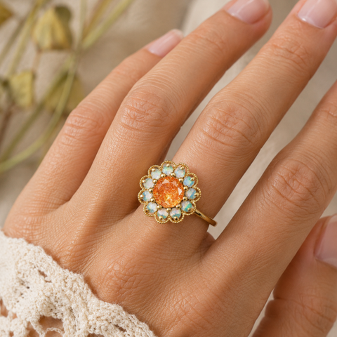 SUNSTONE OPAL FLOWER RING