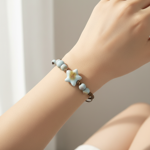 CERAMIC BEADED STAR BRACELET (ADJUSTABLE)