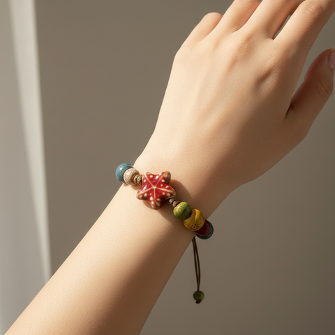 CERAMIC BEADED STAR BRACELET (ADJUSTABLE)