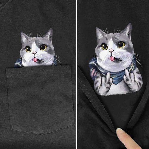 PLAYFUL CAT POCKET T-SHIRTS