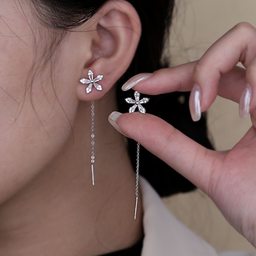 FLOWER THREADER DIAMOND EARRINGS (PAIR)