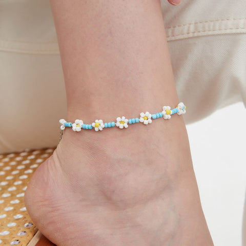 DAISY GLASS BEAD ANKLET (ADJUSTABLE)