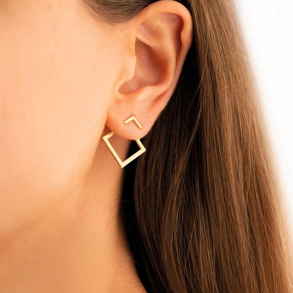 SQUARE EAR JACKET EARRINGS (PAIR)