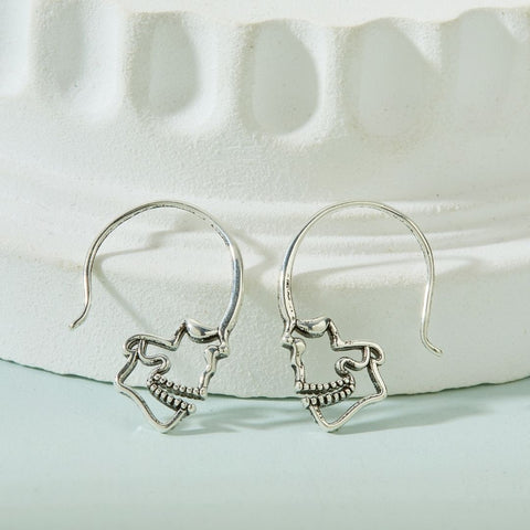 SILVER SKULL HOOP EARRINGS (PAIR)