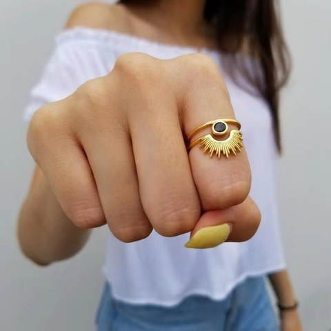 SUN AND ONYX RING (ADJUSTABLE)