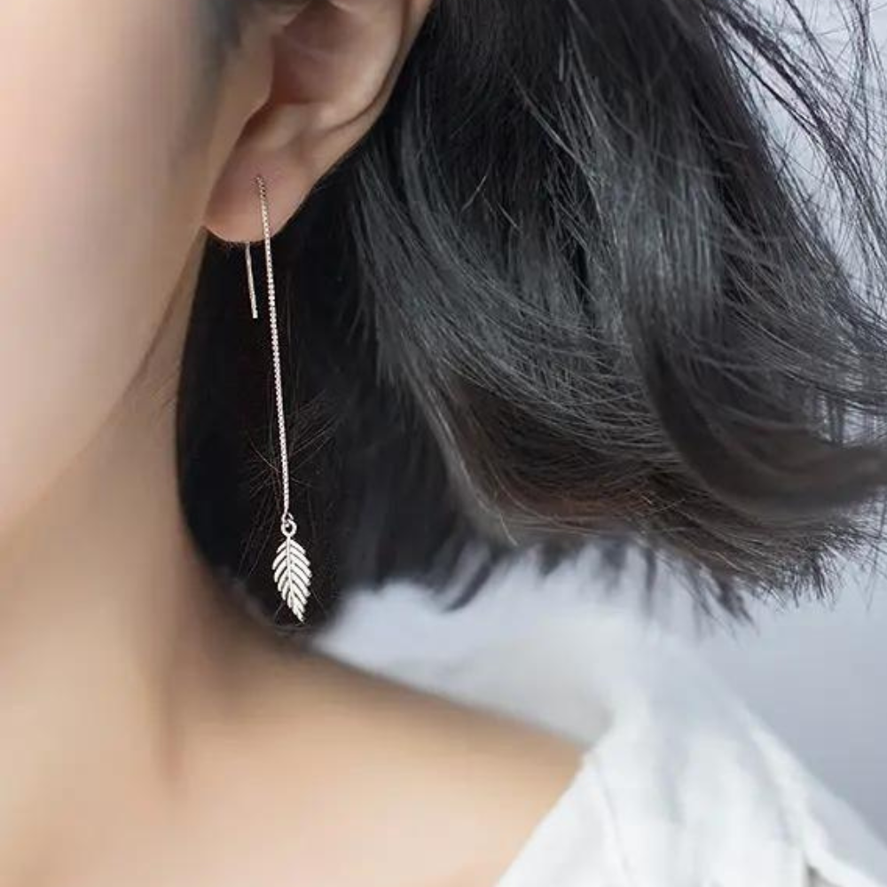 LEAF TASSEL THREADER EARRINGS (PAIR)