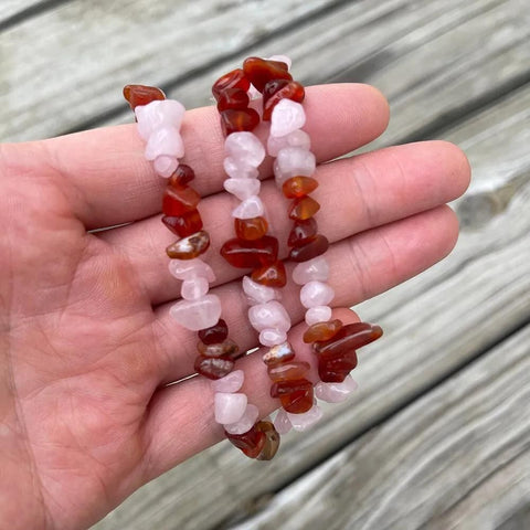 ROSE QUARTZ CARNELIAN BRACELET (ADJUSTABLE)