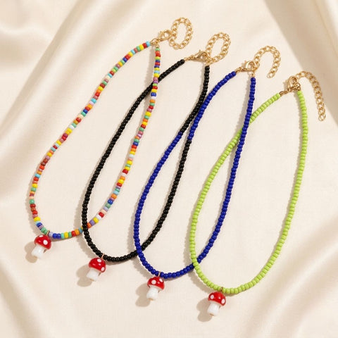 BEADED MUSHROOM NECKLACE