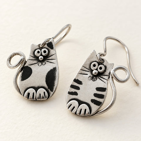 SILVER CAT EARRINGS (PAIR)