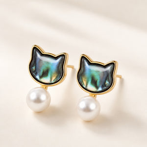 ABALONE CAT DANGLE EARRINGS (PAIR)