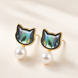 ABALONE CAT DANGLE EARRINGS (PAIR)