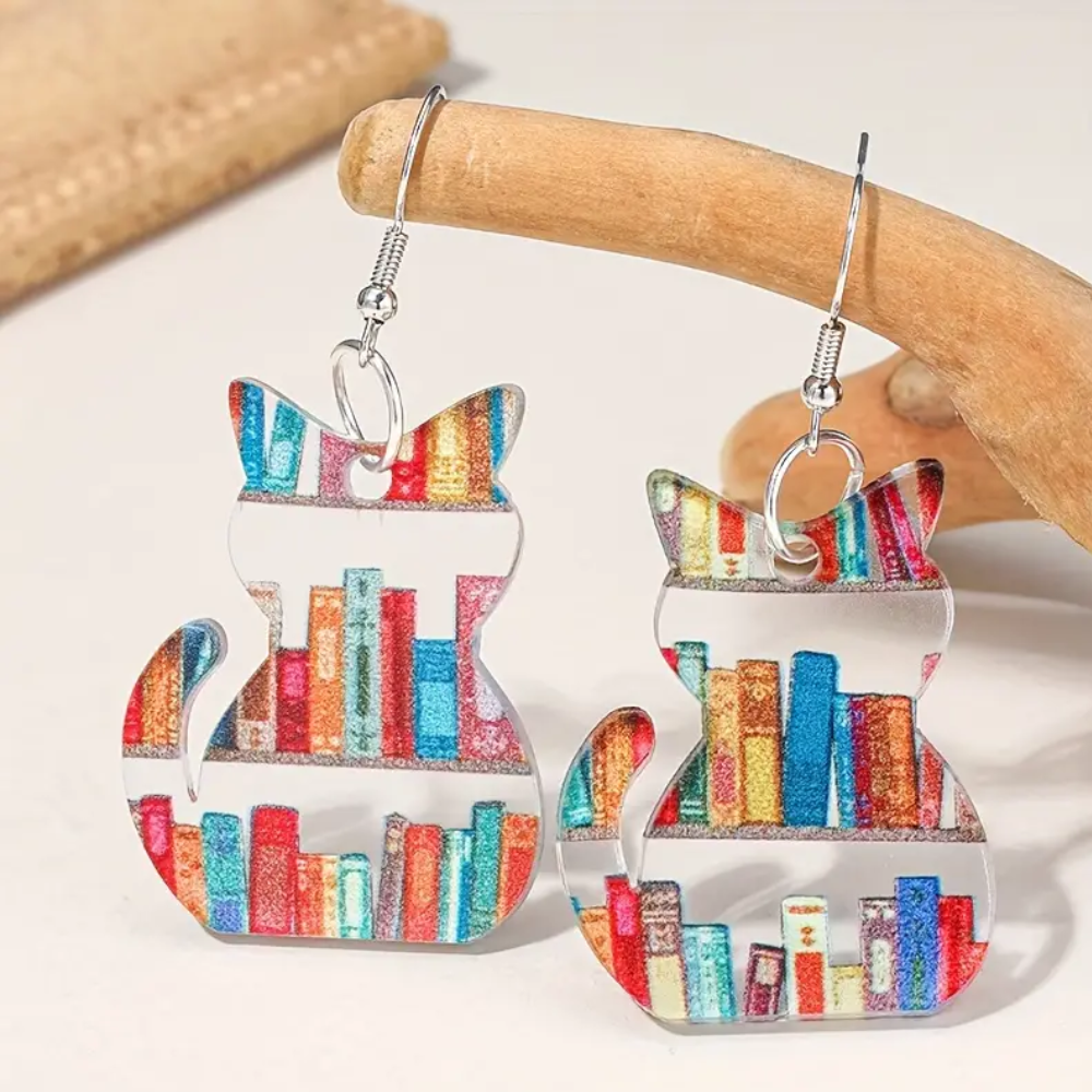 BOOK LOVER CAT EARRINGS (PAIR)