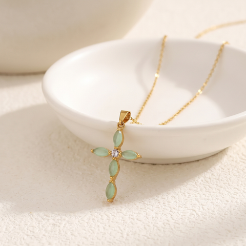 MARQUISE JADE CROSS NECKLACE