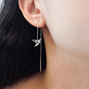 ORIGAMI CRANE THREADER EARRINGS (PAIR)