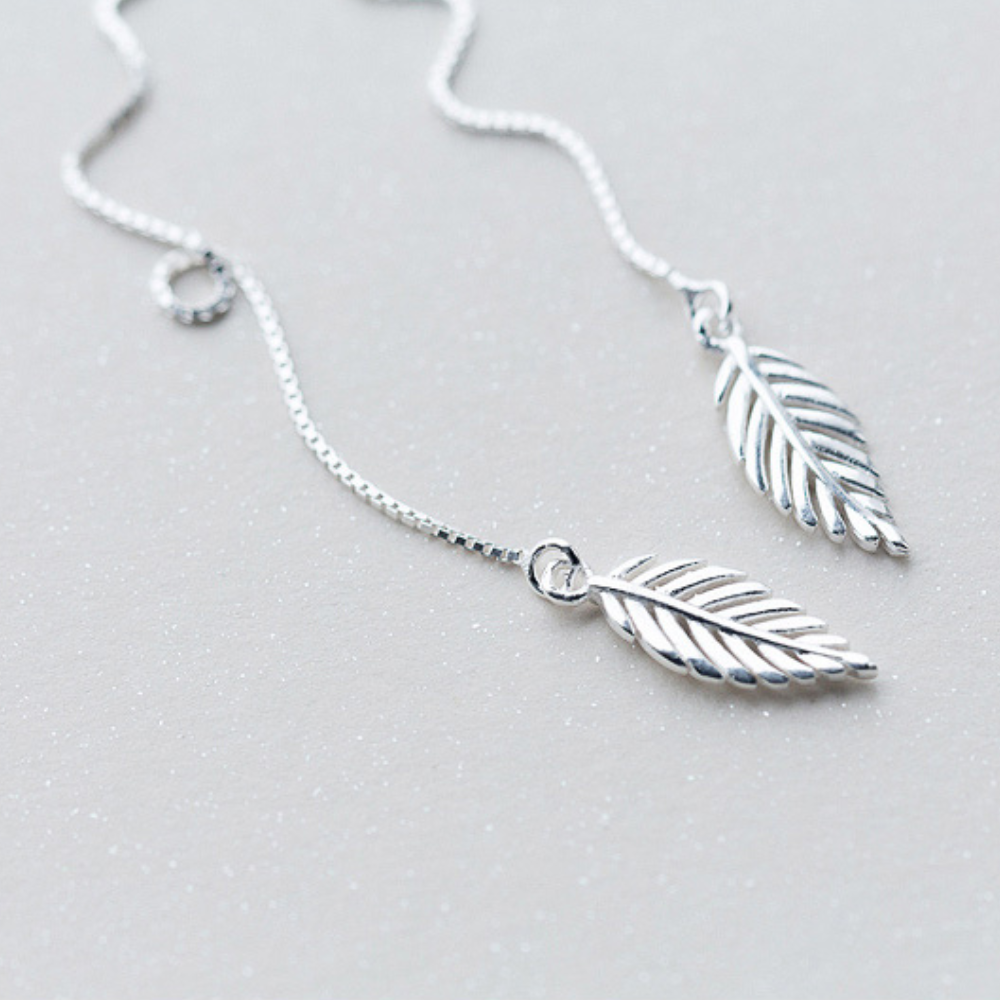 LEAF TASSEL THREADER EARRINGS (PAIR)