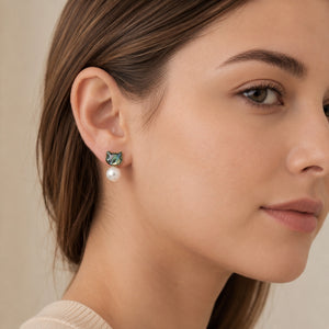 ABALONE CAT DANGLE EARRINGS (PAIR)