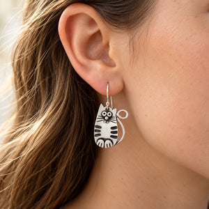 SILVER CAT EARRINGS (PAIR)