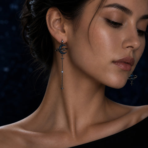 ASYMMETRIC MOON PLANET EARRINGS (PAIR)