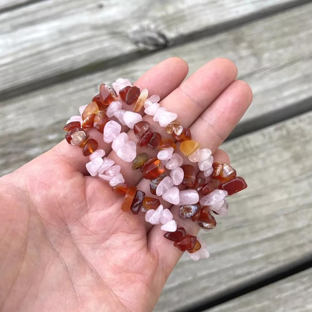 ROSE QUARTZ CARNELIAN BRACELET (ADJUSTABLE)