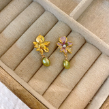 PINK FLORAL DROP EARRINGS (PAIR)