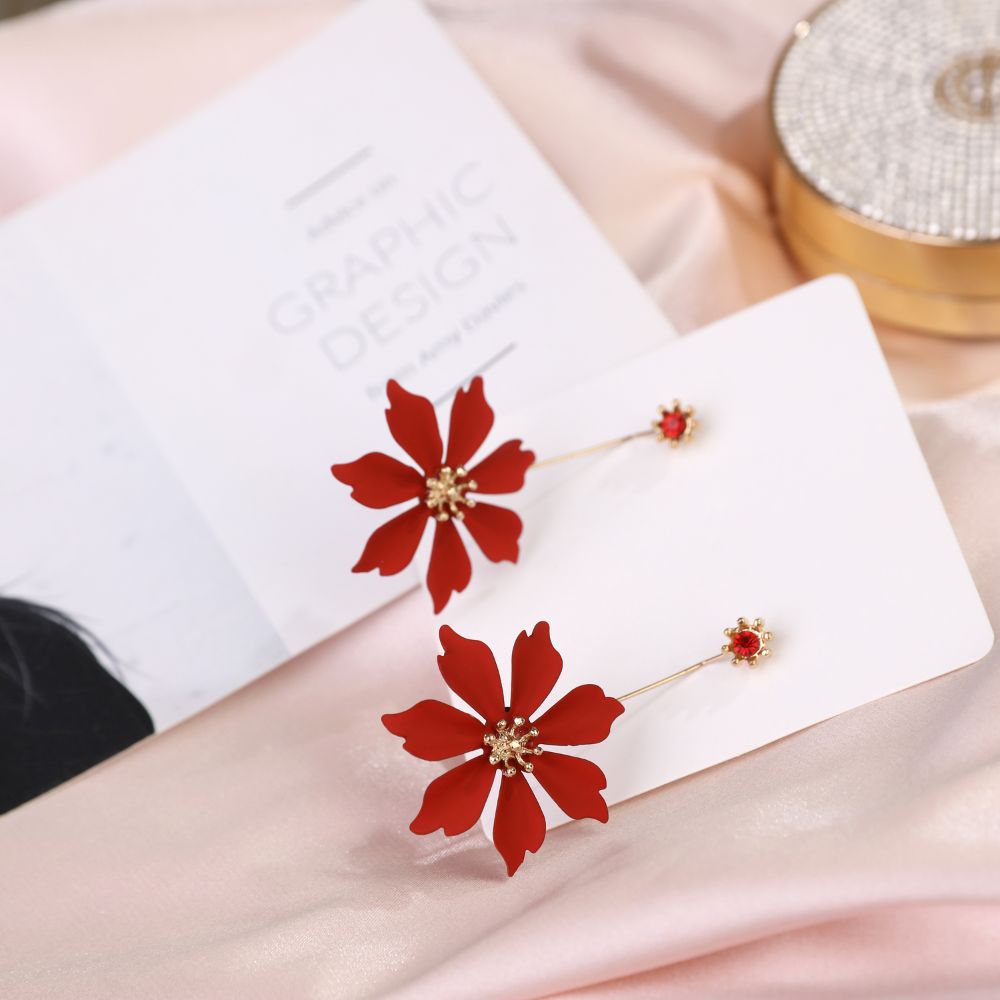 RED DAHLIA EARRINGS