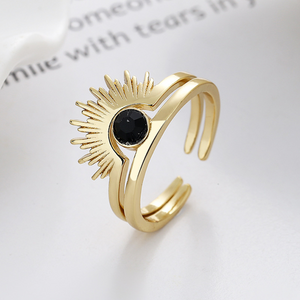 SUN AND ONYX RING (ADJUSTABLE)