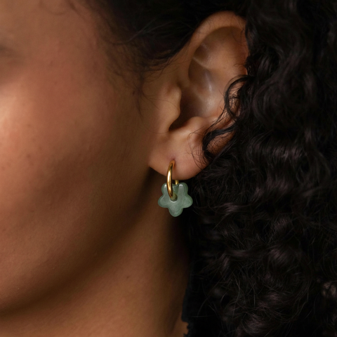 JADE FLOWER HOOPS (PAIR)