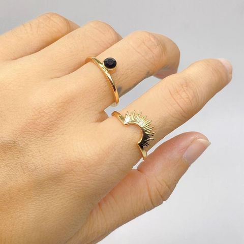 SUN AND ONYX RING (ADJUSTABLE)
