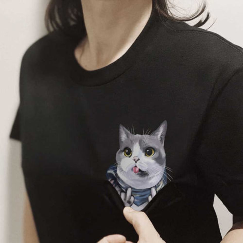 PLAYFUL CAT POCKET T-SHIRTS