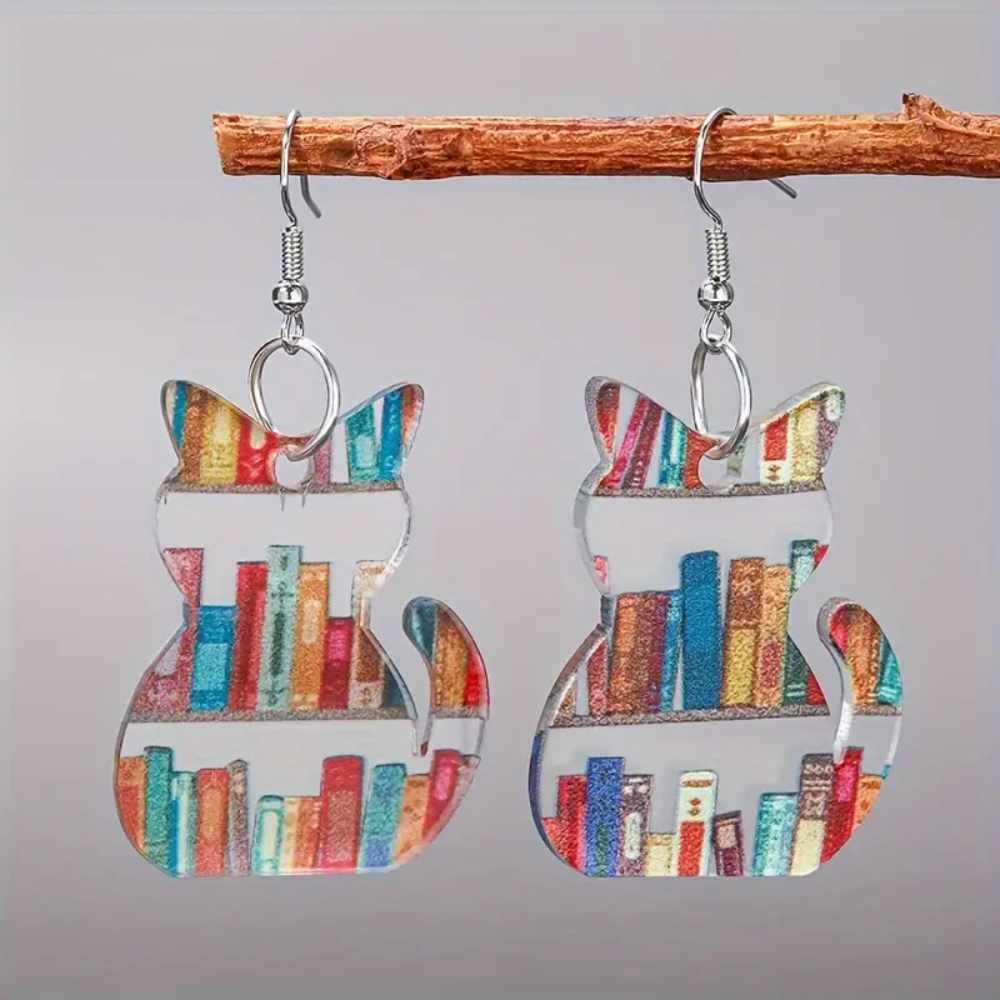 BOOK LOVER CAT EARRINGS (PAIR)