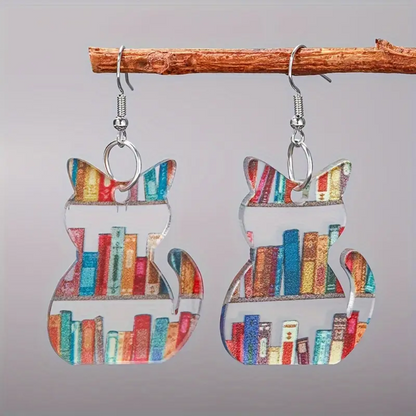 BOOK LOVER CAT EARRINGS (PAIR)