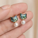 ABALONE CAT DANGLE EARRINGS (PAIR)
