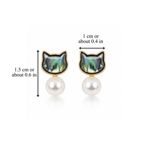 ABALONE CAT DANGLE EARRINGS (PAIR)