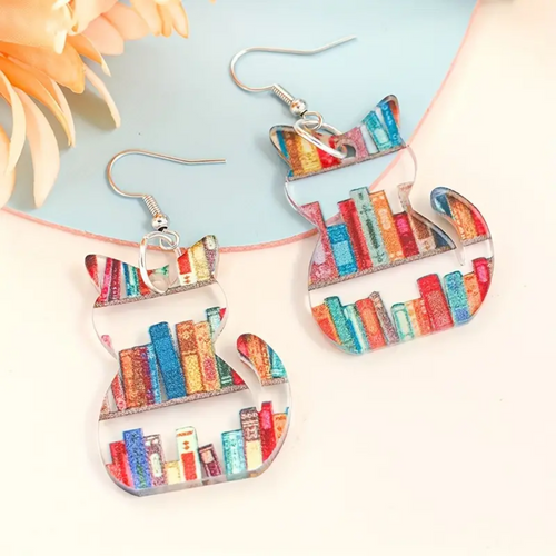 BOOK LOVER CAT EARRINGS (PAIR)