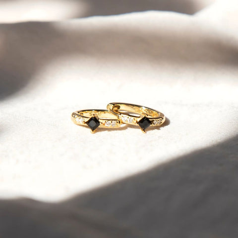 ONYX HUGGIE EARRINGS (PAIR)