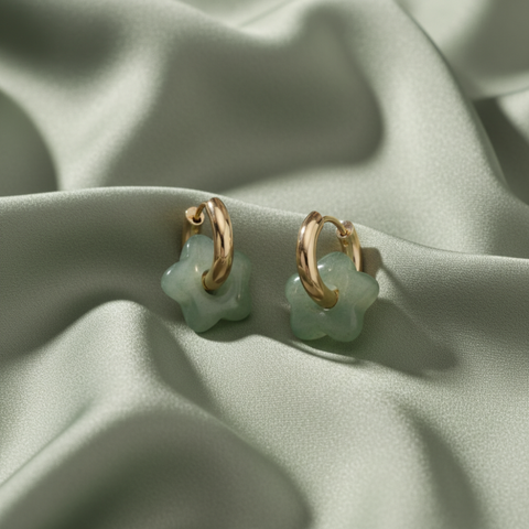 JADE FLOWER HOOPS (PAIR)