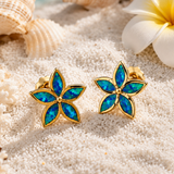 BLUE OPAL FLOWER STUDS (PAIR)