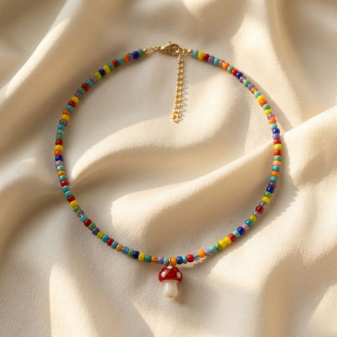 BEADED MUSHROOM NECKLACE