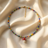 BEADED MUSHROOM NECKLACE