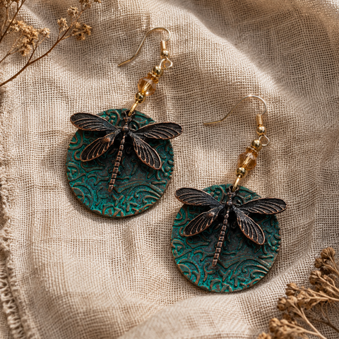 VERDIGRIS DRAGONFLY EARRINGS (PAIR)