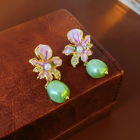 PINK FLORAL DROP EARRINGS (PAIR)