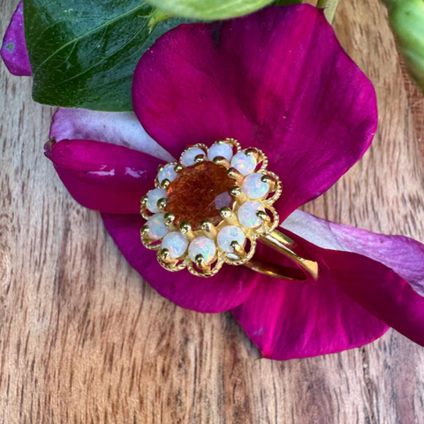 SUNSTONE OPAL FLOWER RING